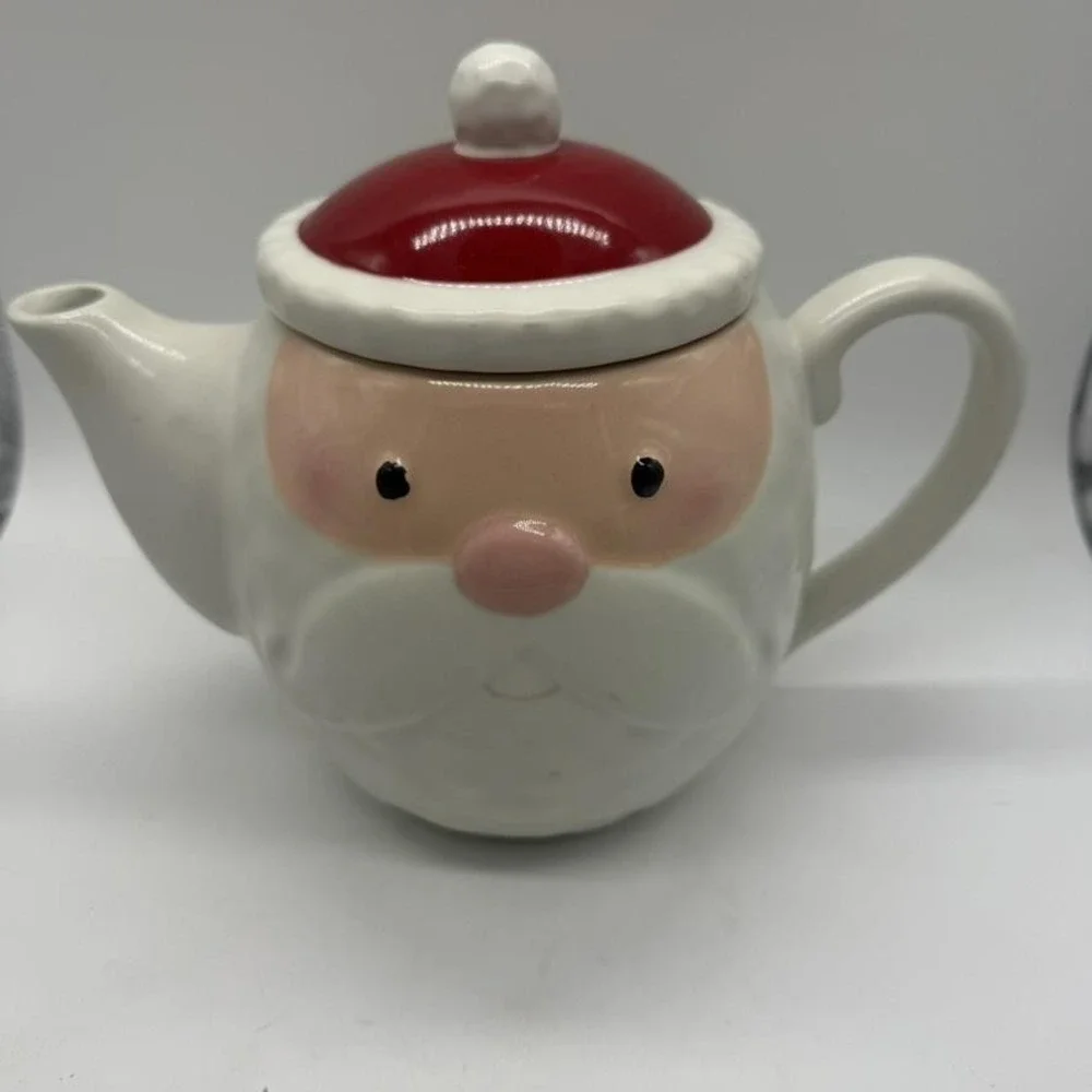 Hallmark Santa Claus Ceramic Teapot Christmas Holiday Red Hat Lid Microwave Safe